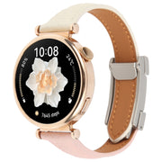 22mm Universal Slim Magnetic Buckle Genuine Leather Watch Band(Pink Beige)