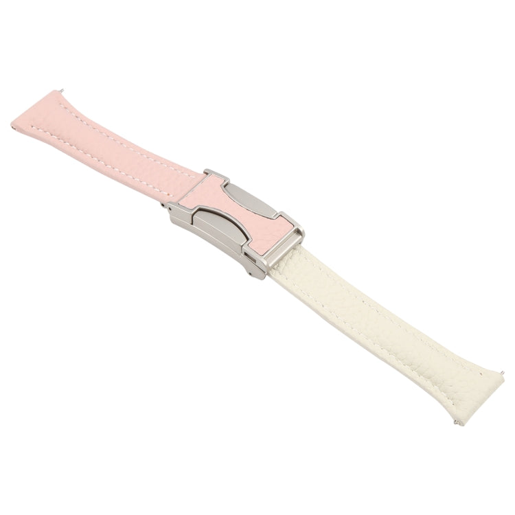 22mm Universal Slim Magnetic Buckle Genuine Leather Watch Band(Pink Beige)