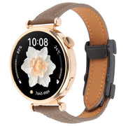 22mm Universal Slim Magnetic Buckle Genuine Leather Watch Band(Dark Brown)