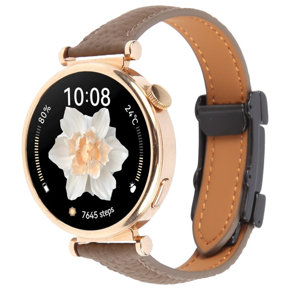 22mm Universal Slim Magnetic Buckle Genuine Leather Watch Band(Dark Brown)