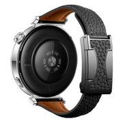 22mm Universal Slim Magnetic Buckle Genuine Leather Watch Band(Black)