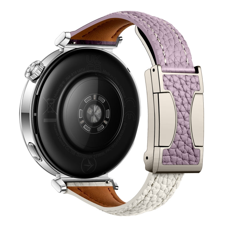 22mm Universal Slim Magnetic Buckle Genuine Leather Watch Band(Purple Beige)
