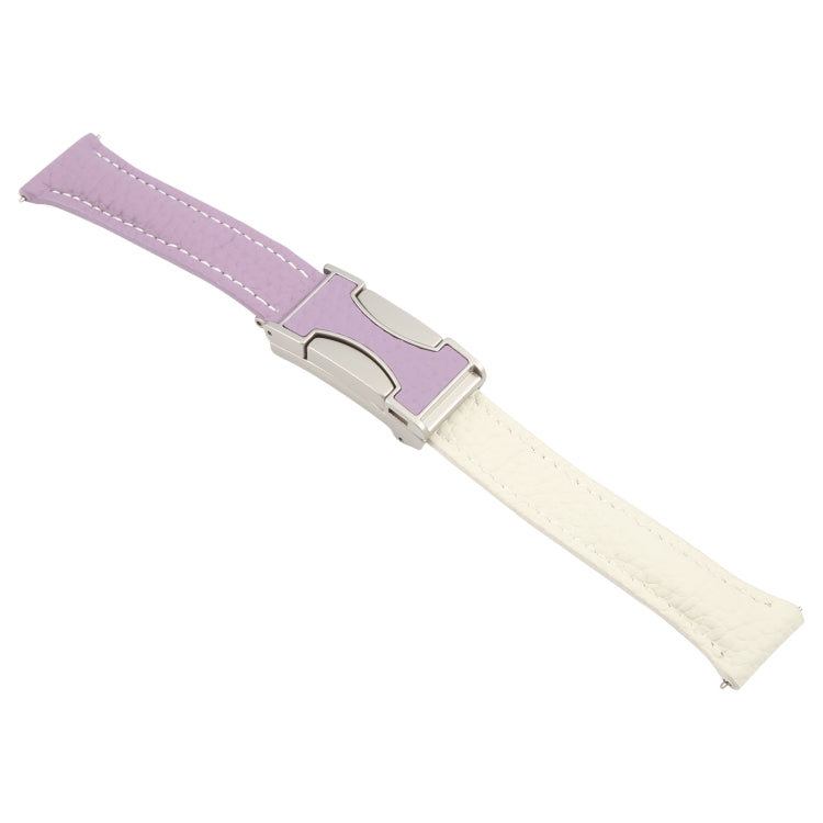 22mm Universal Slim Magnetic Buckle Genuine Leather Watch Band(Purple Beige)