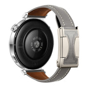 22mm Universal Slim Magnetic Buckle Genuine Leather Watch Band(Plain Weave Grey)