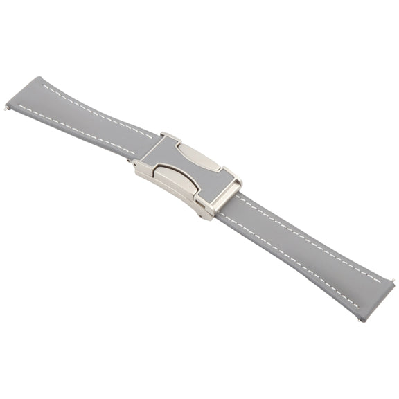 22mm Universal Slim Magnetic Buckle Genuine Leather Watch Band(Plain Weave Grey)