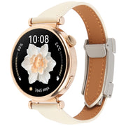 22mm Universal Slim Magnetic Buckle Genuine Leather Watch Band(Plain Weave Beige)
