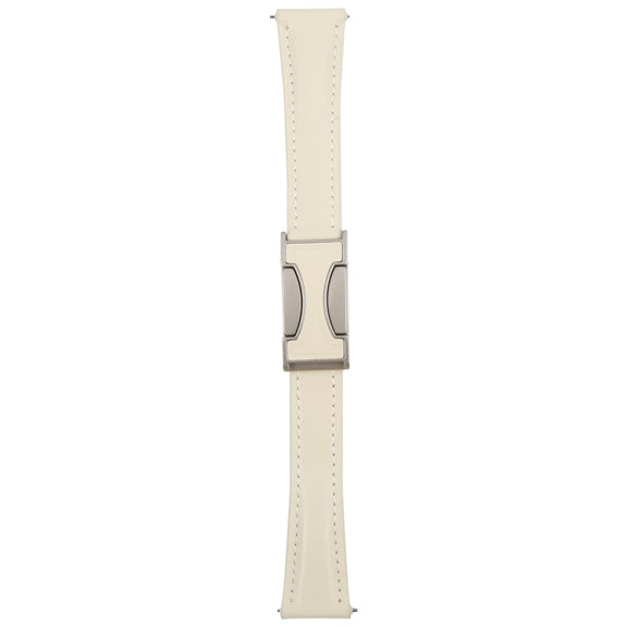 22mm Universal Slim Magnetic Buckle Genuine Leather Watch Band(Plain Weave Beige)