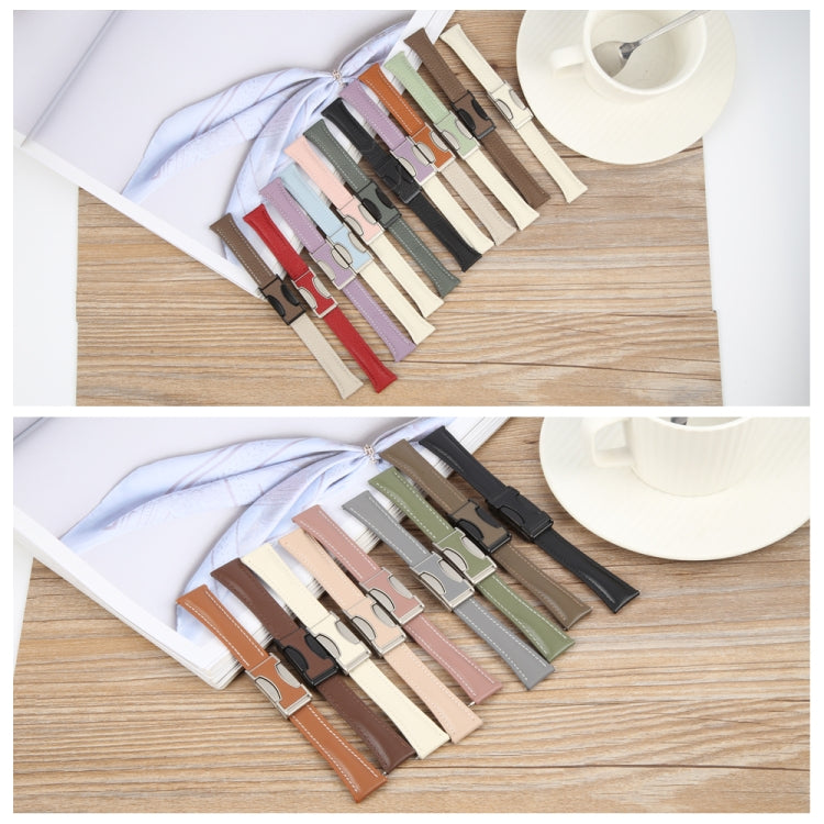 22mm Universal Slim Magnetic Buckle Genuine Leather Watch Band(Plain Weave Dark Coffee)