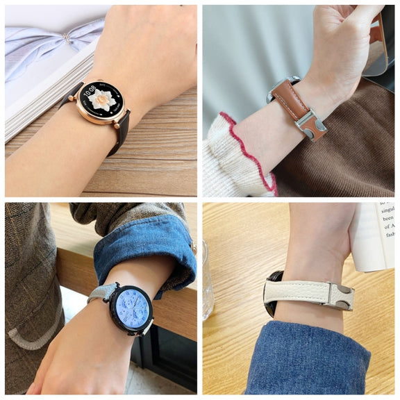 18mm Universal Slim Magnetic Buckle Genuine Leather Watch Band(Plain Weave Brown)