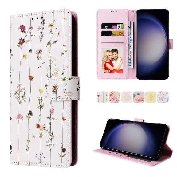 For Samsung Galaxy S25 5G Bronzing Painting RFID Leather Phone Case(Flowers World)