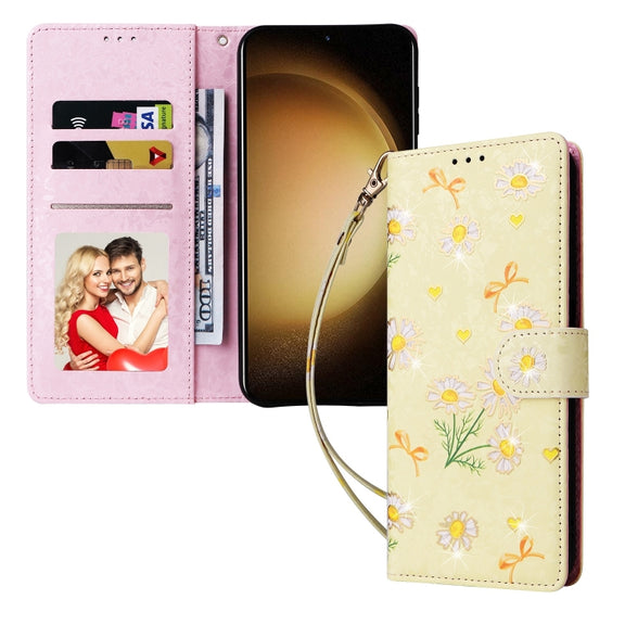 For Samsung Galaxy S25+ 5G Bronzing Painting RFID Leather Phone Case(Yellow Daisy)