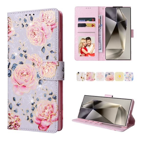 For Samsung Galaxy S25 Ultra 5G Bronzing Painting RFID Leather Phone Case(Pastoral Rose)