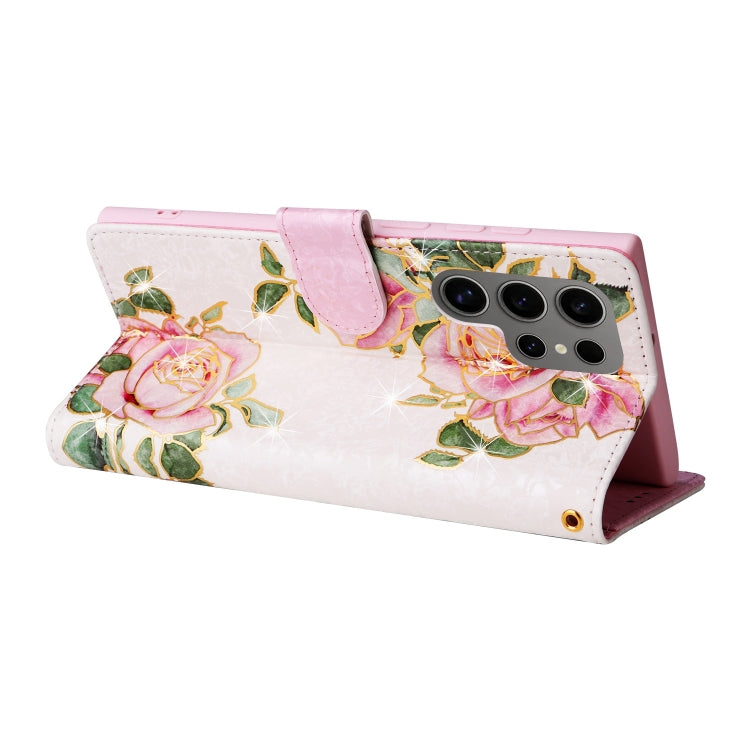 For Samsung Galaxy S25 Ultra 5G Bronzing Painting RFID Leather Phone Case(Rose Flower)