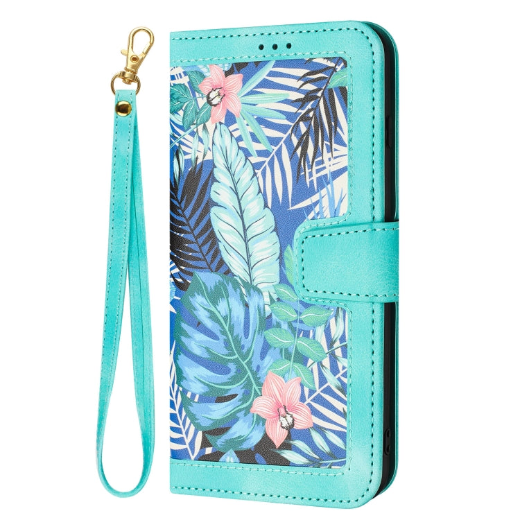 For Samsung Galaxy S25 Ultra 5G Floral Pattern Leather Phone Case with Lanyard(Green)
