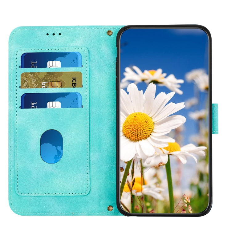 For Samsung Galaxy S25 Ultra 5G Floral Pattern Leather Phone Case with Lanyard(Green)