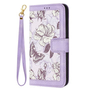 For Samsung Galaxy S25 Ultra 5G Floral Pattern Leather Phone Case with Lanyard(Light Purple)