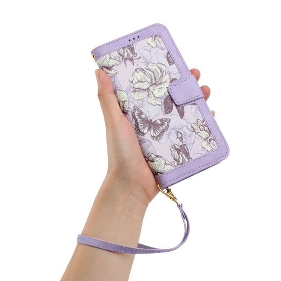 For Samsung Galaxy S25 Ultra 5G Floral Pattern Leather Phone Case with Lanyard(Light Purple)