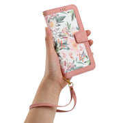 For Samsung Galaxy S25 Ultra 5G Floral Pattern Leather Phone Case with Lanyard(Pink)