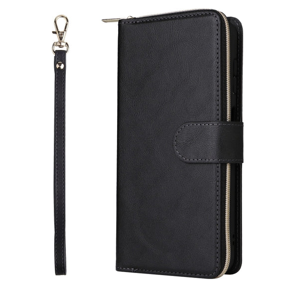 For Samsung Galaxy S25+ 5G 9-Card Slots Zipper Wallet Bag Leather Phone Case(Black)