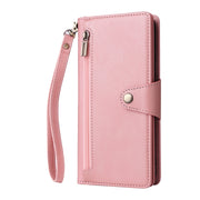For Samsung Galaxy S25+ 5G Rivet Buckle 9 Cards Three Fold Leather Phone Case(Rose Gold)