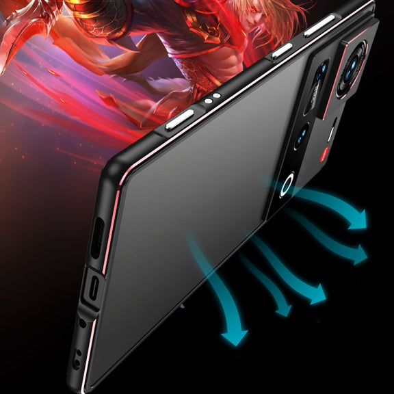 For ZTE nubia Z70 Ultra Aurora Series Lens Protector + Metal Frame Phone Case(Black Red)