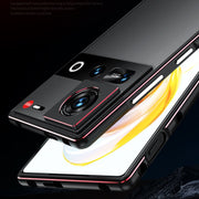 For ZTE nubia Z70 Ultra Aurora Series Lens Protector + Metal Frame Phone Case(Black Blue)
