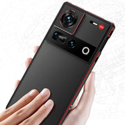 For ZTE nubia Z70 Ultra Aurora Series Lens Protector + Metal Frame Phone Case(Black Blue)