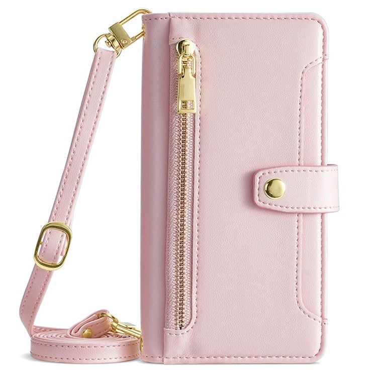For Fujitsu Arrows We2 Sheep Texture Cross-body Zipper Wallet Leather Phone Case(Pink)
