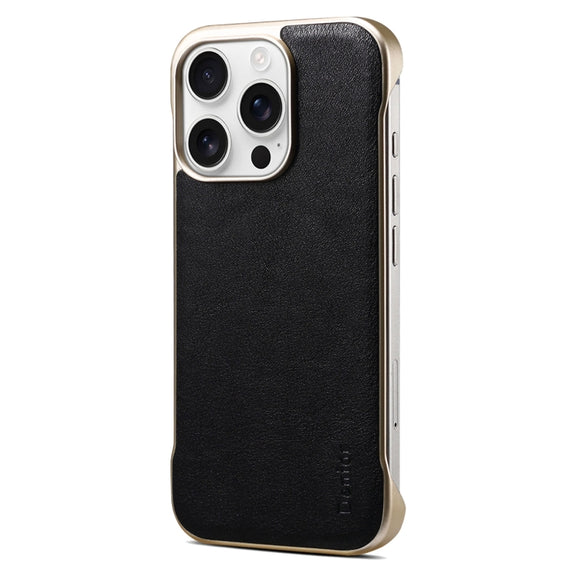 For iPhone 16 Pro Denior MagSafe Genuine Leather Calf Texture  Phone Case(Black)
