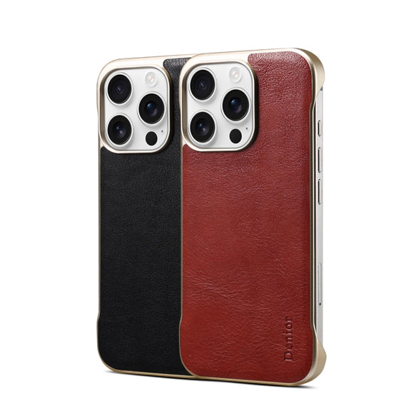 For iPhone 16 Pro Denior MagSafe Genuine Leather Calf Texture  Phone Case(Black)