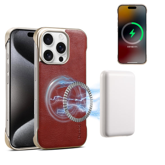 For iPhone 16 Plus Denior MagSafe Genuine Leather Calf Texture  Phone Case(Red)