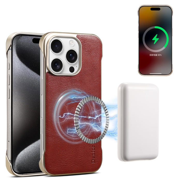 For iPhone 16 Pro Denior MagSafe Genuine Leather Calf Texture  Phone Case(Black)