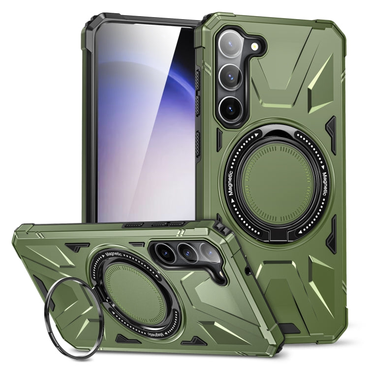 For Samsung Galaxy S25 5G MagSafe Magnetic Shockproof Phone Case with Ring Holder(Dark Green)