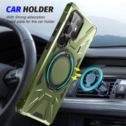 For Samsung Galaxy S25 Ultra 5G MagSafe Magnetic Shockproof Phone Case with Ring Holder(Dark Green)