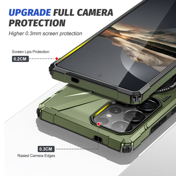 For Samsung Galaxy S25 Ultra 5G MagSafe Magnetic Shockproof Phone Case with Ring Holder(Dark Green)