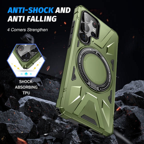 For Samsung Galaxy S25 Ultra 5G MagSafe Magnetic Shockproof Phone Case with Ring Holder(Dark Green)