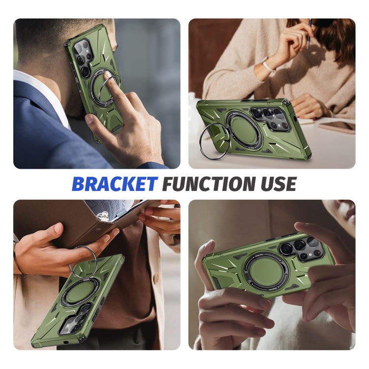 For Samsung Galaxy S25 Ultra 5G MagSafe Magnetic Shockproof Phone Case with Ring Holder(Dark Green)