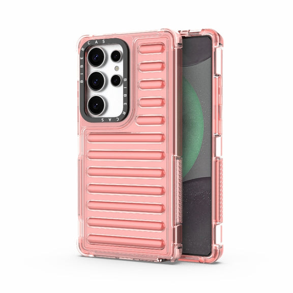 For Samsung Galaxy S25 Ultra 5G High Transparency TPU Hybrid PC Airbag Phone Case(Peach Red)