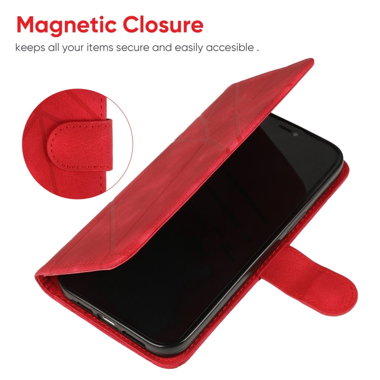 For Samsung Galaxy S25 Ultra 5G Skin Feel Geometric Lines Leather Phone Case(Red)
