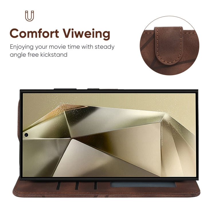 For Samsung Galaxy S25 Ultra 5G Skin Feel Geometric Lines Leather Phone Case(Brown)