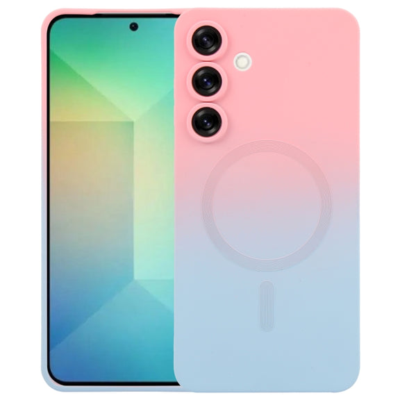 For Samsung Galaxy S25 5G Liquid TPU Silicone Gradient MagSafe Phone Case(Pink Blue)