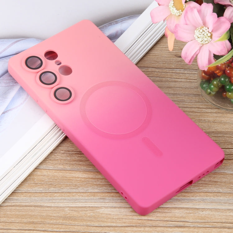 For Samsung Galaxy S25 Ultra 5G Liquid TPU Silicone Gradient MagSafe Phone Case(Pink Red)