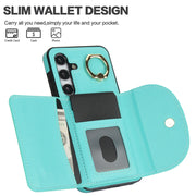 For Samsung Galaxy S25 5G Ring Holder Card Bag Skin Feel Phone Case(Green)