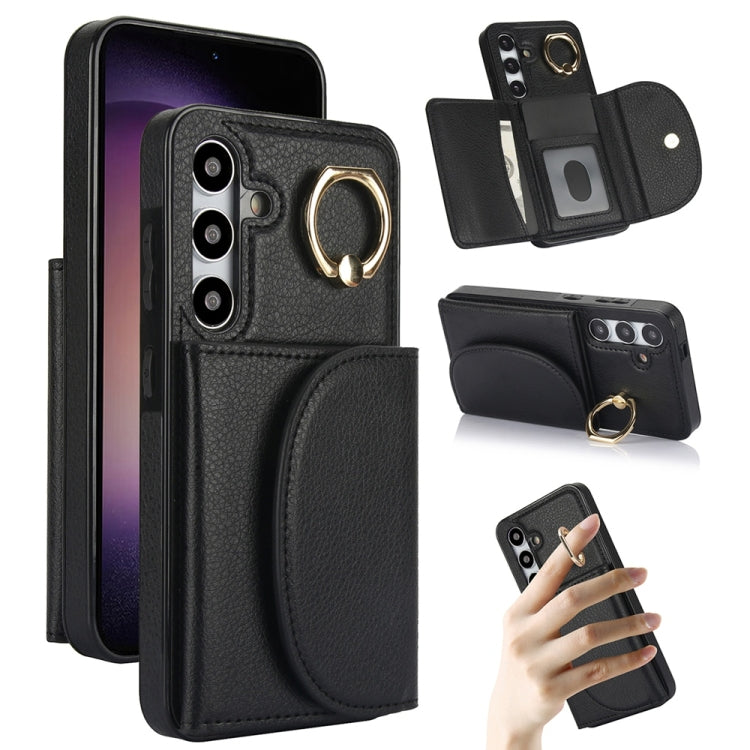 For Samsung Galaxy S25 5G Ring Holder Card Bag Skin Feel Phone Case(Black)