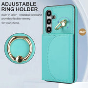 For Samsung Galaxy S25+ 5G Ring Holder Card Bag Skin Feel Phone Case(Green)