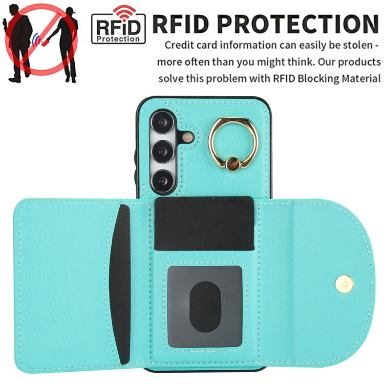 For Samsung Galaxy S25+ 5G Ring Holder Card Bag Skin Feel Phone Case(Green)