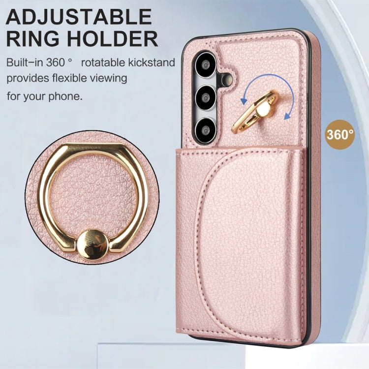 For Samsung Galaxy S25+ 5G Ring Holder Card Bag Skin Feel Phone Case(Rose Gold)