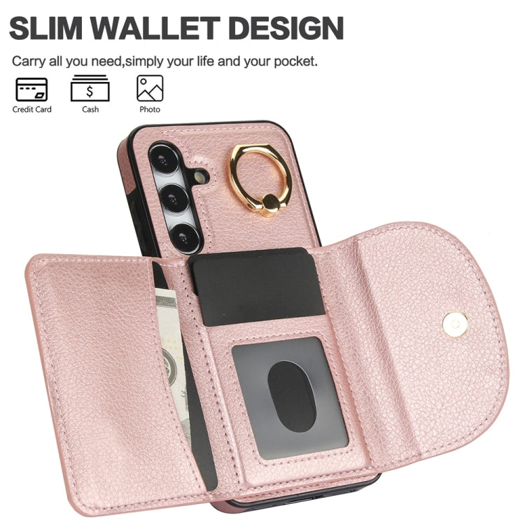 For Samsung Galaxy S25+ 5G Ring Holder Card Bag Skin Feel Phone Case(Rose Gold)