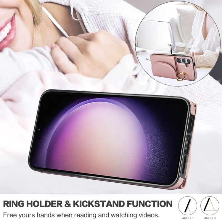 For Samsung Galaxy S25+ 5G Ring Holder Card Bag Skin Feel Phone Case(Rose Gold)