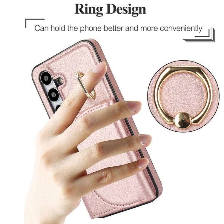 For Samsung Galaxy S25+ 5G Ring Holder Card Bag Skin Feel Phone Case(Rose Gold)